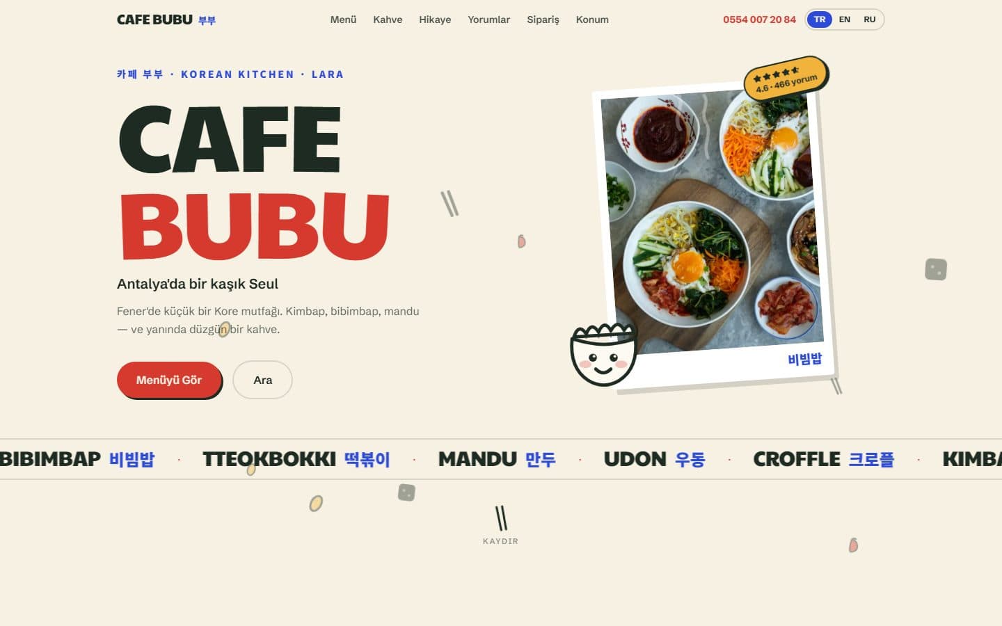 Cafe BUBU sitesi, masaüstü