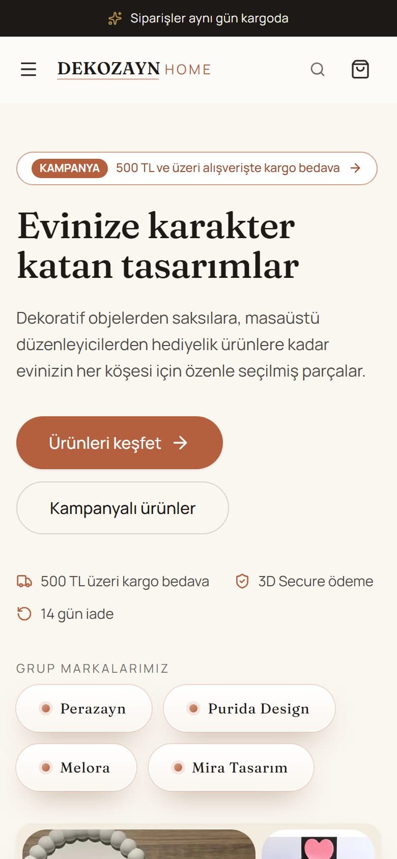 Dekozayn Home sitesi, mobil
