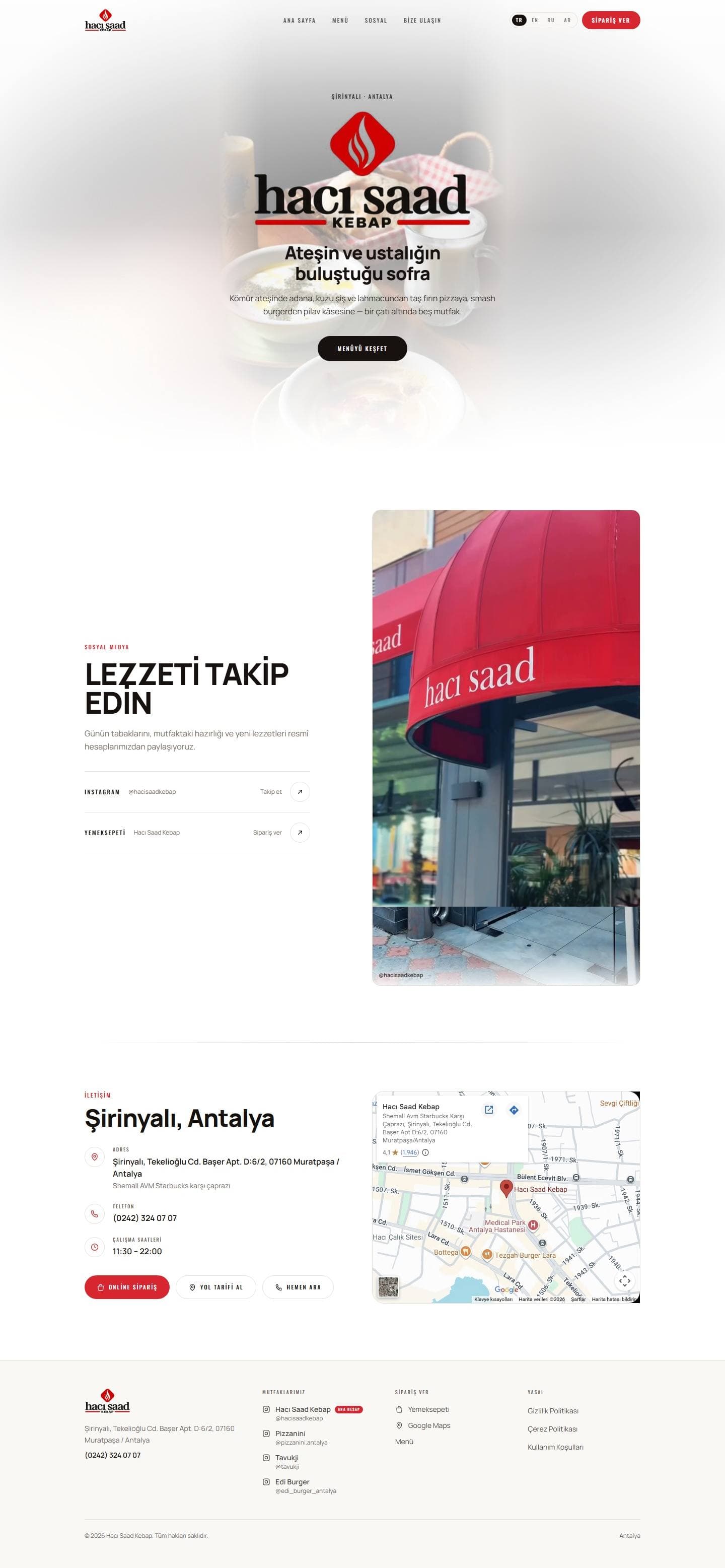 Hacı Saad Kebap sitesinin tam sayfa görüntüsü